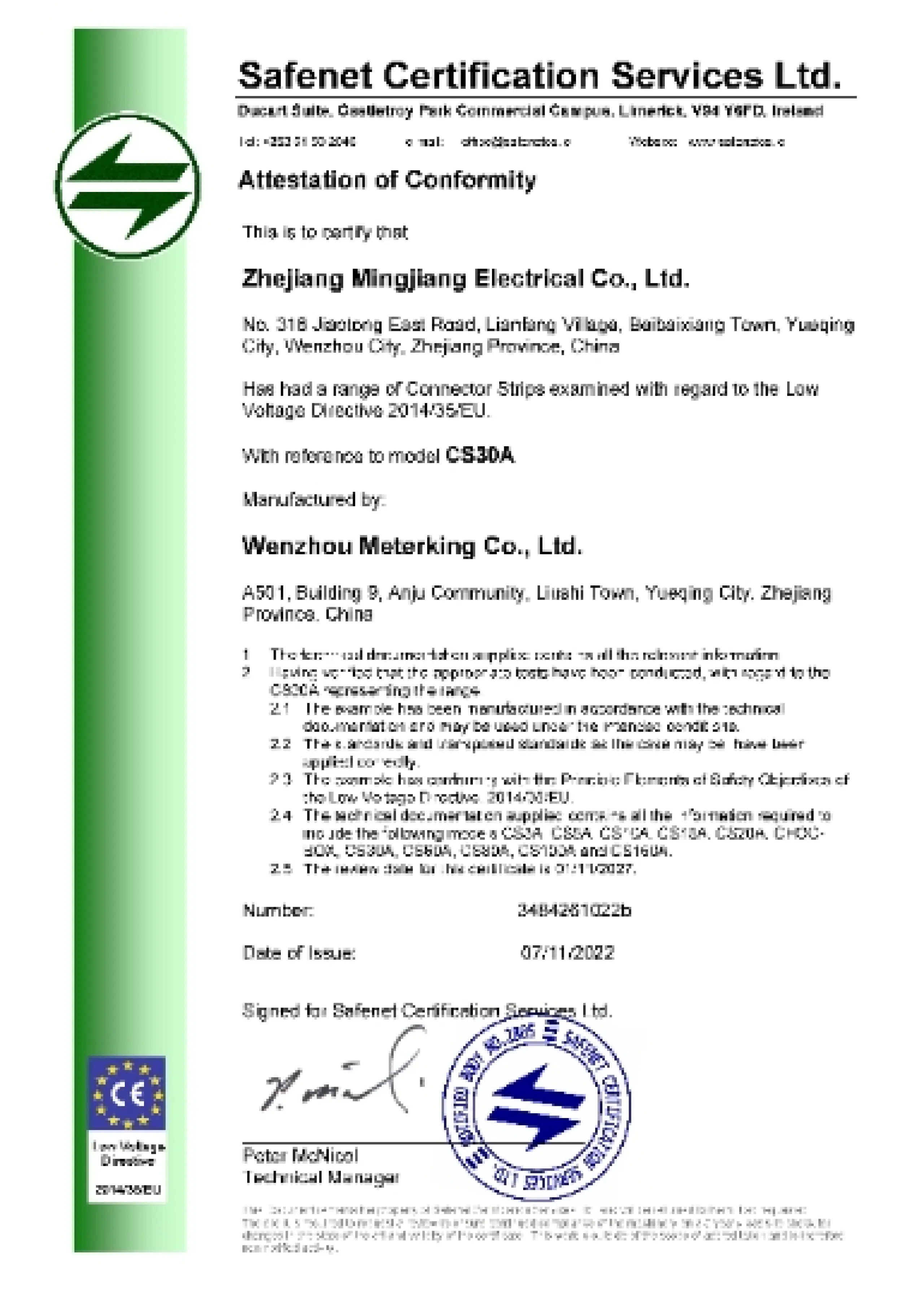 Attestation Of Conformity Cs30a