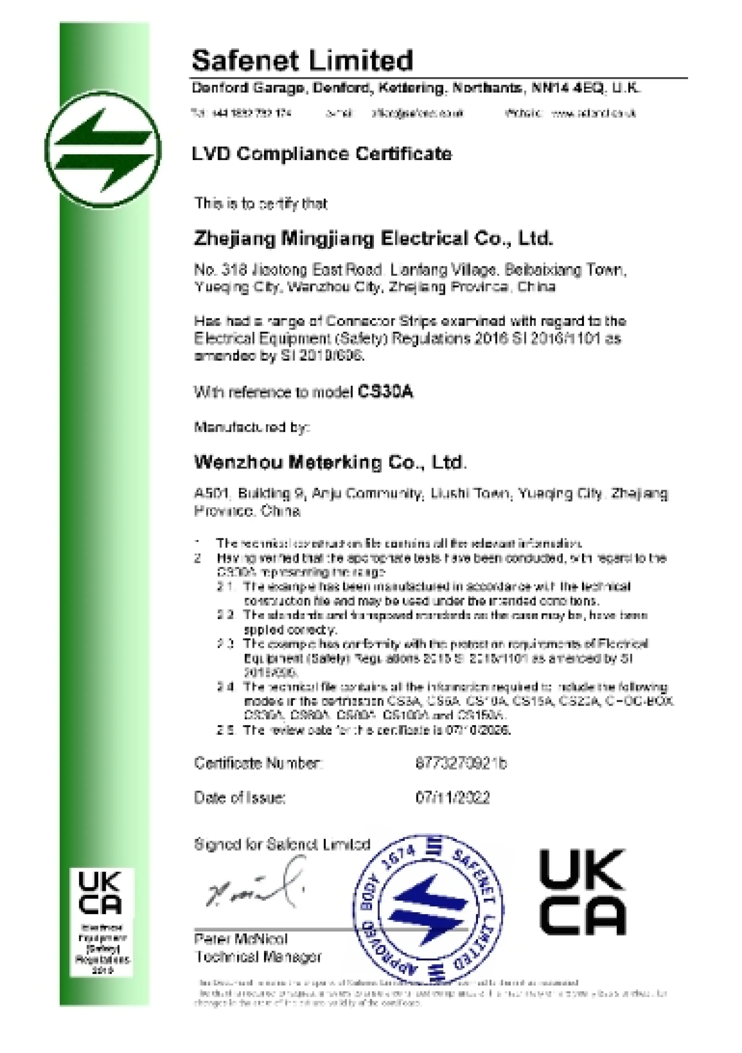 Lvd Compliance Certificate Cs30a