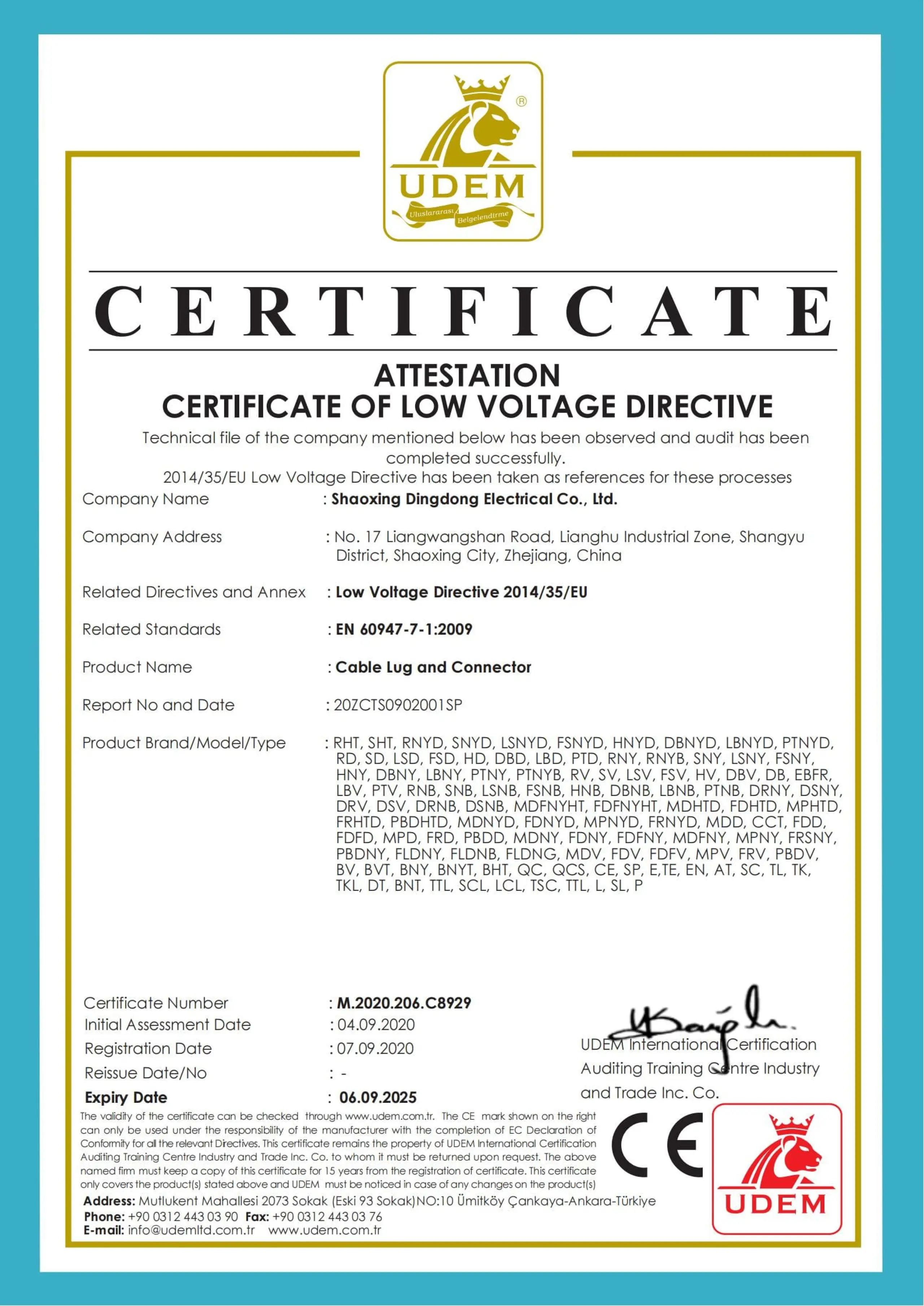 Certificate Of Low Voltage Directive